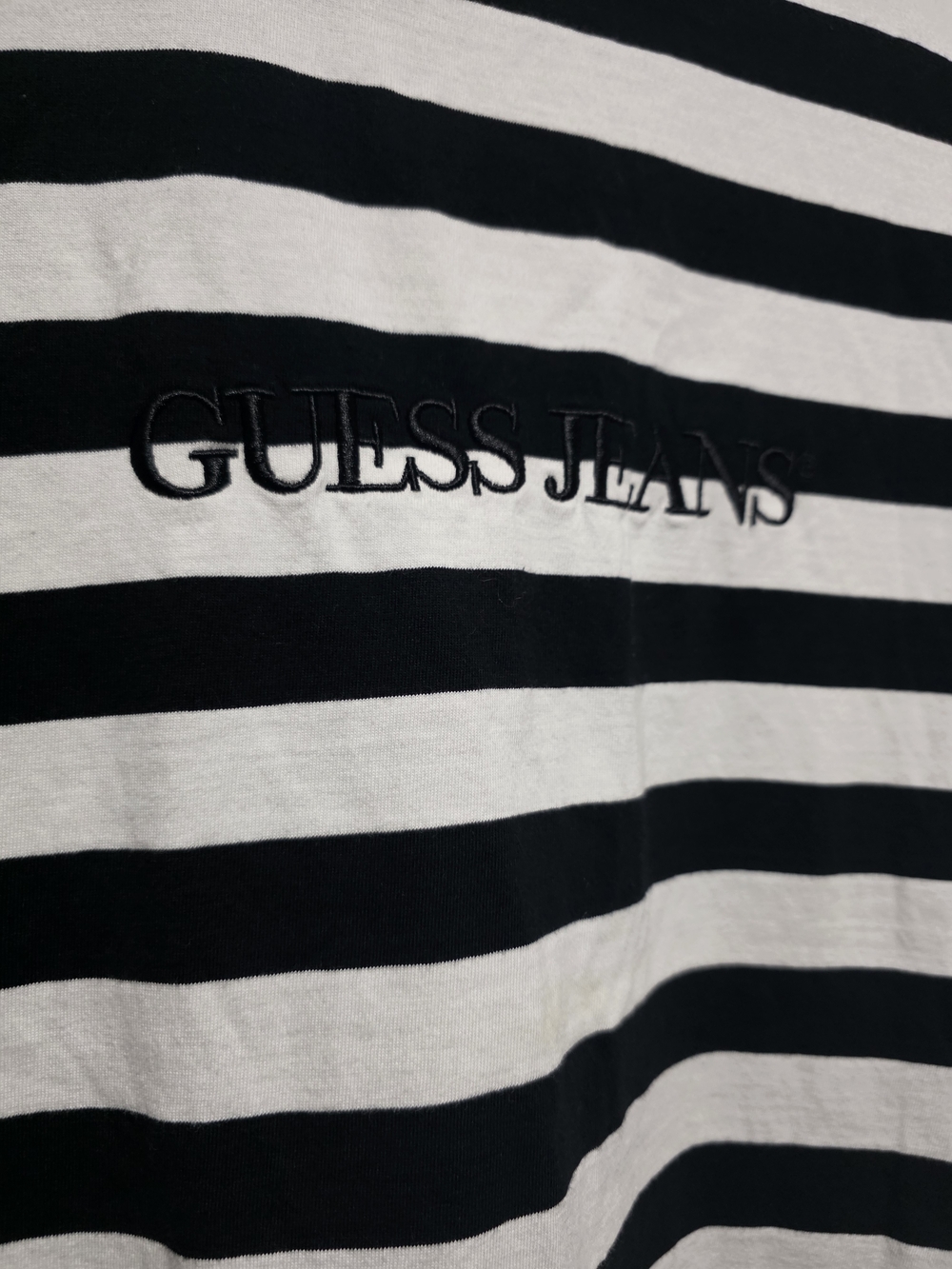 Guess Cotton Mens Black and White Horizontal Stripe Crew Tee Size XL - Picture 4 of 5